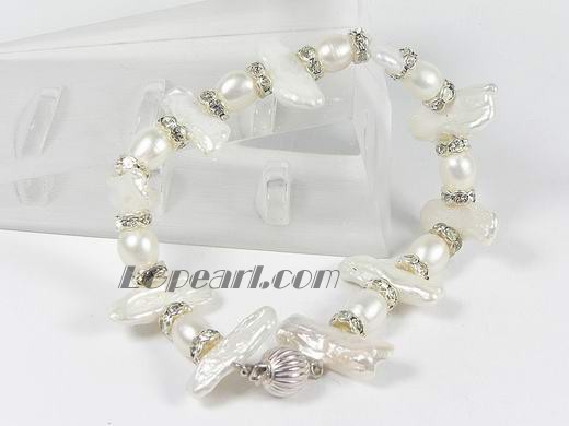 7*20mm white Biwa freshwater pearl bracelet