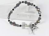 6-7mm black nugget pearl bracelet with dolphin accessory