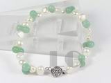 7-8mm white smooth-on-both-sides pearl bracelet with green jade