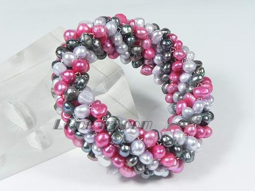 multicolor twisted 5-6MM nugget freshwater pearl bracelet