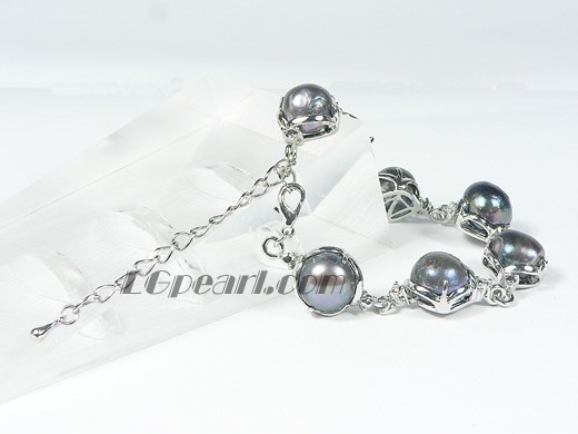 18KGP black irregular freshwater pearl bracelet