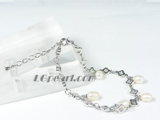 white and pink rice shape freshwater pearl bracelet wholesale