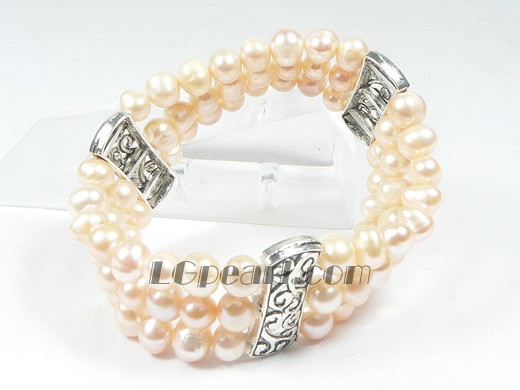 7-8mm pink freshwater pearl stretchy bracelet