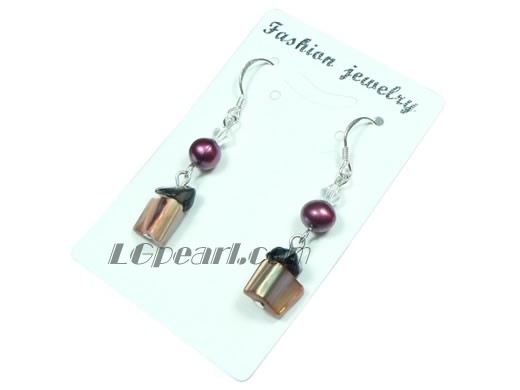 wine red 6-7mm potato freshwater pearl dangling earrings