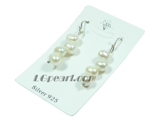 white color side-drilled freshwater pearl dangling earrings