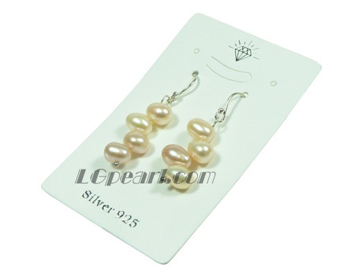 6-7mm pink freshwater pearl sterling silver dangling earring