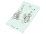 faceted pink crystal and 7-8mm white freshwater pearl earrings