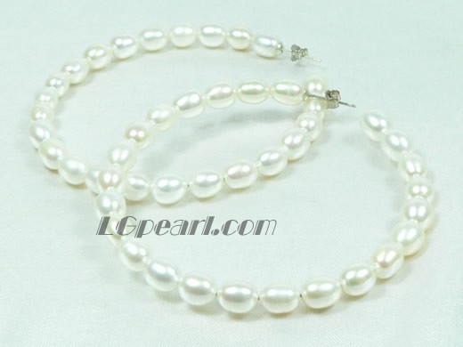 circle-shaped 6-7mm white rice freshwater pearl dangling earrings