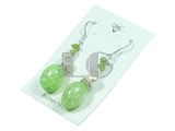 irregular green crystal and white freshwater pearl dangling earrings
