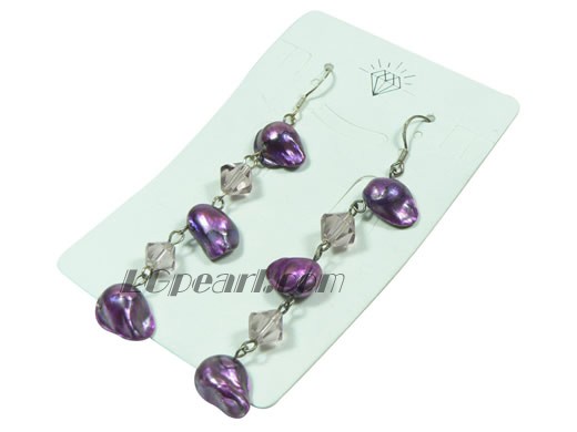 8*14mm deep purple blister freshwater pearl dangling earrings