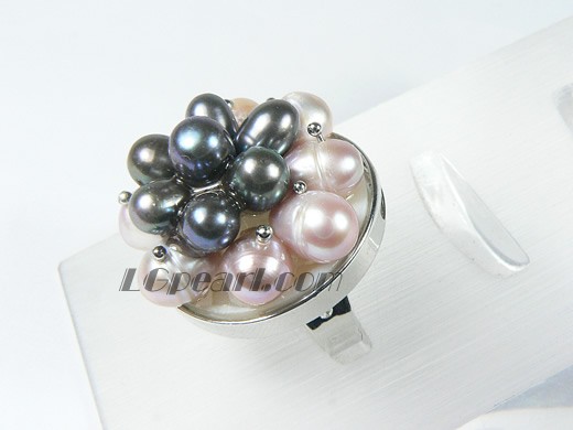 natural purple and black freshwater pearl ring