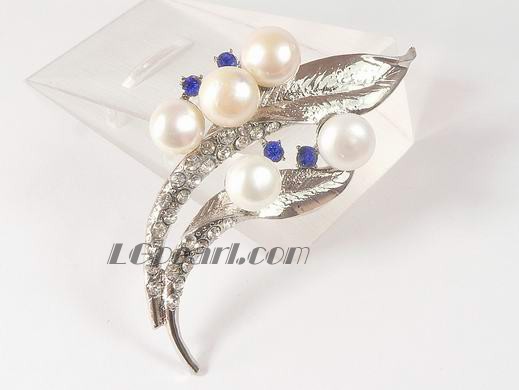 12mm feather shape white pearl brooch with zircon beads