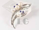 12mm feather shape white pearl brooch with zircon beads