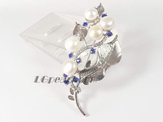 12mm flower branch shape white pearl brooch with zircon beads