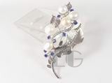 12mm flower branch shape white pearl brooch with zircon beads