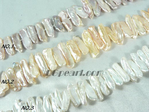 beautiful white, pink and purple biwa pearl strand of 7-20mm