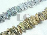 copper and peacock blue biwa pearl strand of 7-20mm
