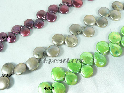 red wine, copper and lightgreen coin pearl strand of 12mm