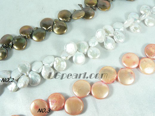 copper, white and pink freshwater coin pearl strand of 12mm