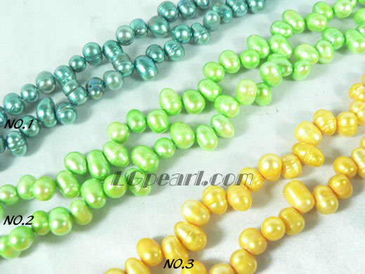 yellow, green and peacock blue dancing pearl strand of 6-7mm