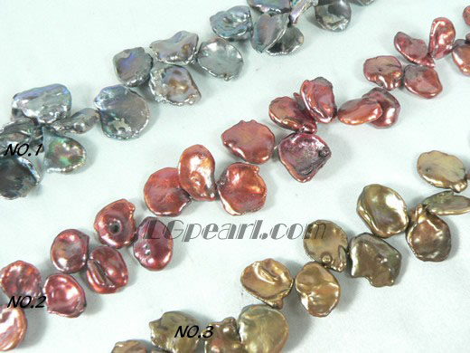 red wine, peacock blue and copper keshi pearl strand of 11-12mm