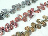 red wine, peacock blue and copper keshi pearl strand of 11-12mm