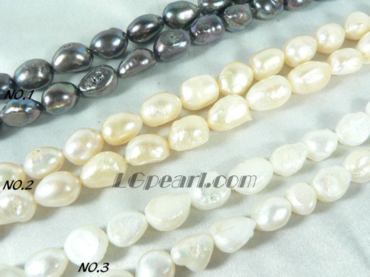 pink, white and peacock blue nugget pearl strand of 9-10mm