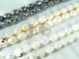 pink, white and peacock blue nugget pearl strand of 9-10mm