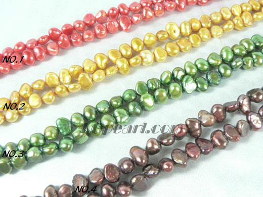 red, gold, peacock green, coffee nugget pearl strand of 6-7mm