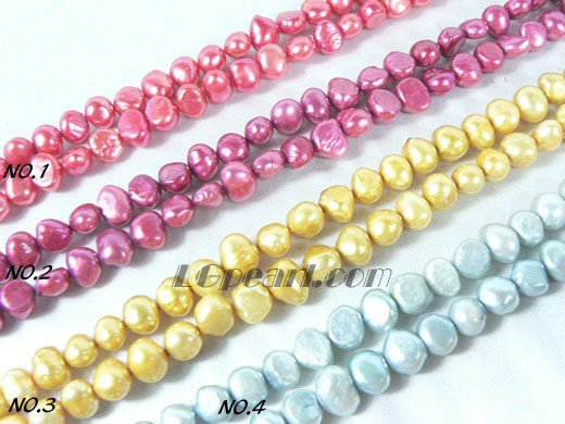 red, blue, red wine and gold nugget pearl strand of 7-8mm