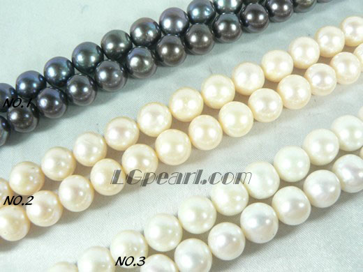 white, pink and peacock blue potato pearl strand of 9-10mm