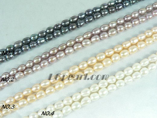 pink, white, purple and peacock blue rice pearl strand of 4-5mm