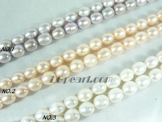 pink, white and purple freshwater rice pearl strand of 6-7mm