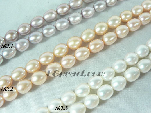 white, pink and purple freshwater rice pearl strand of 8-9mm