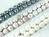 pink, white and peacock blue rice pearl strand of 10-11mm