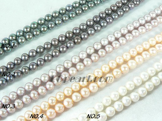 pink, white, coffee, purple and peacock green round pearl strand