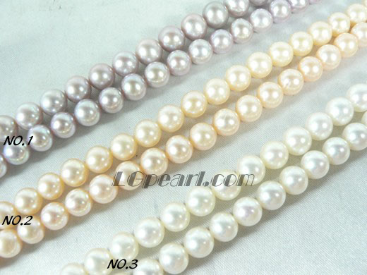 pink, white, and purple freshwater round pearl strand of 7-8mm