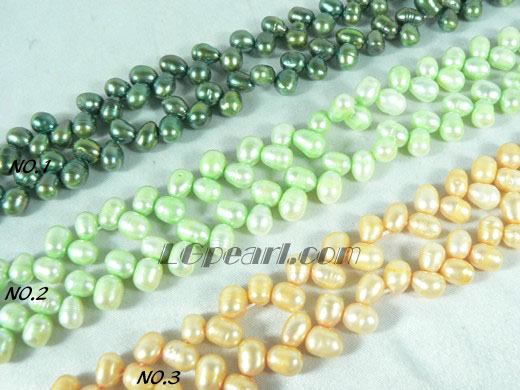 green, yellow and peacock blue wheat pearl strand of 6-7mm