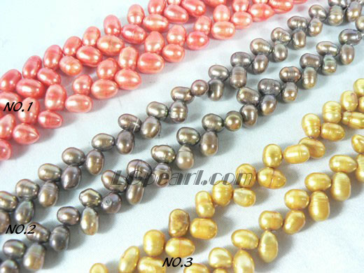 red, gold and coffee freshwater wheat pearl strand of 6-7mm