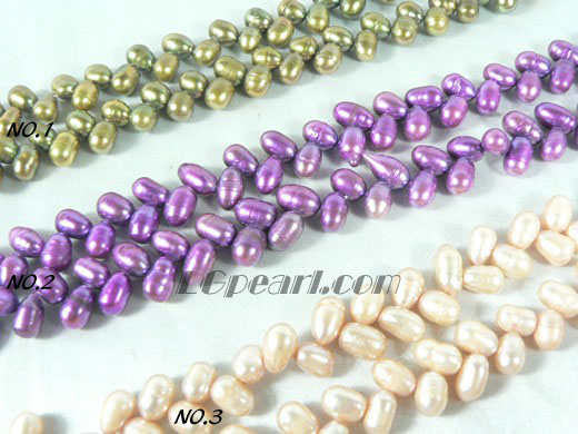 pink, purple and copper freshwater wheat pearl strand of 6-7mm