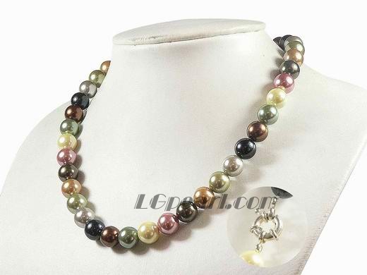 16 inches 10mm round shell pearl single strand necklace of various colors