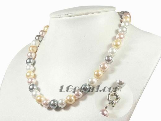 16 inches 10mm round shell pearl single strand colorful necklace