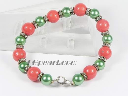 8mm green and 10mm red shell pearl bracelet