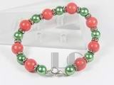 8mm green and 10mm red shell pearl bracelet