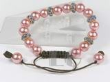 10mm pink shell pearl knitted bracelet with golden accessory