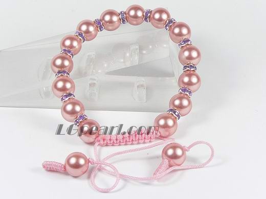 10mm pink shell pearl knitted bracelet with purple zircon