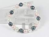 8mm white, pink and black shell pearl stretchy bracelet