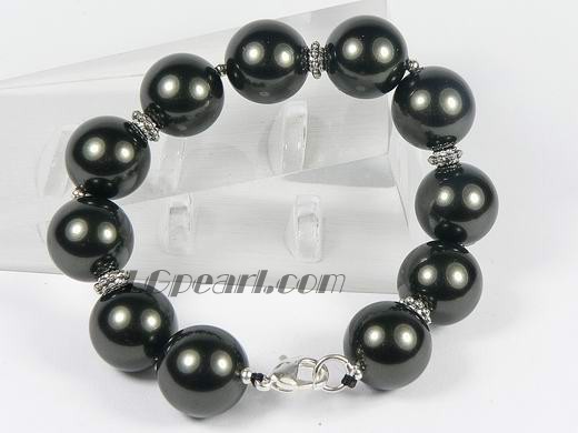 14mm black shell pearl bracelet with silver fitting