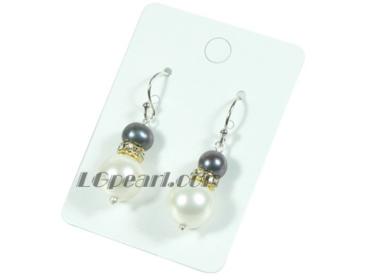 6-7mm black potato freshwater pearl dangling earrings