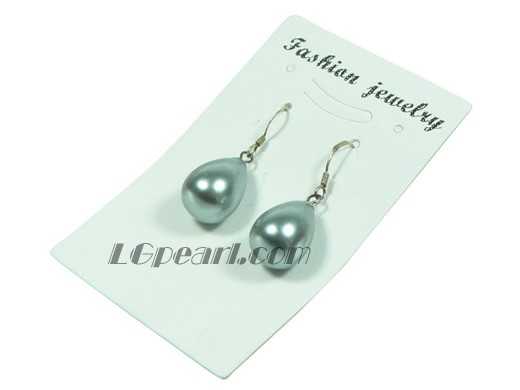 gray 10*13mm teardrop-shaped shell pearl dangling earrings